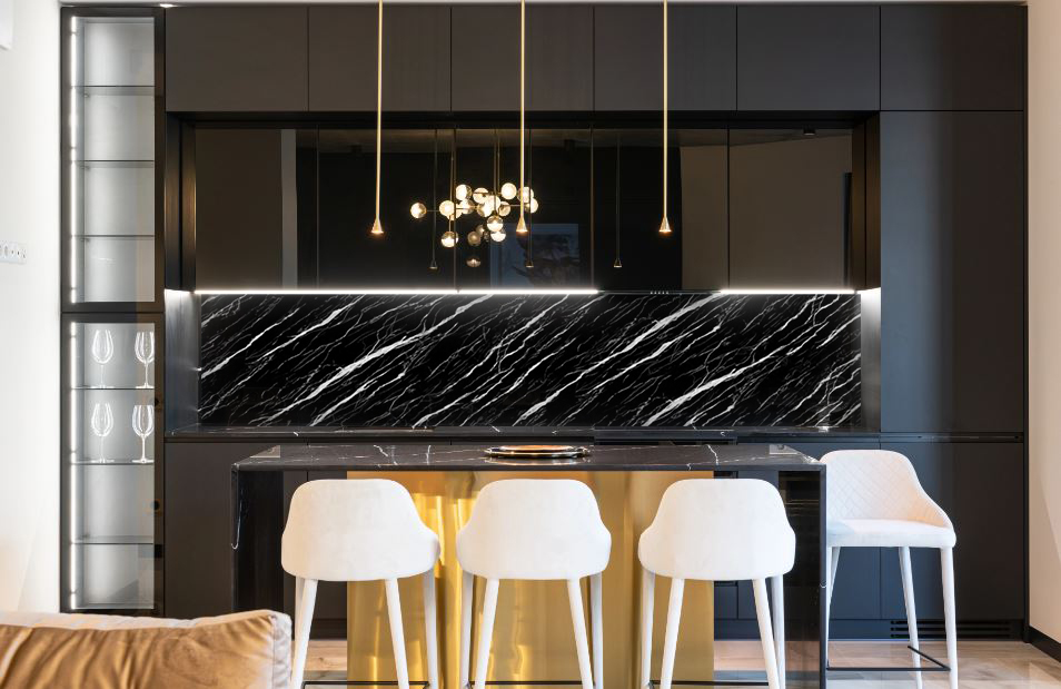Kuchyňský panel ABS plast Black and white marble 3000x600mm 1,5mm