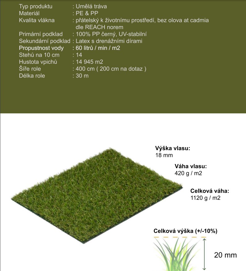 Travní koberec Smaragd šíře 4m zelená