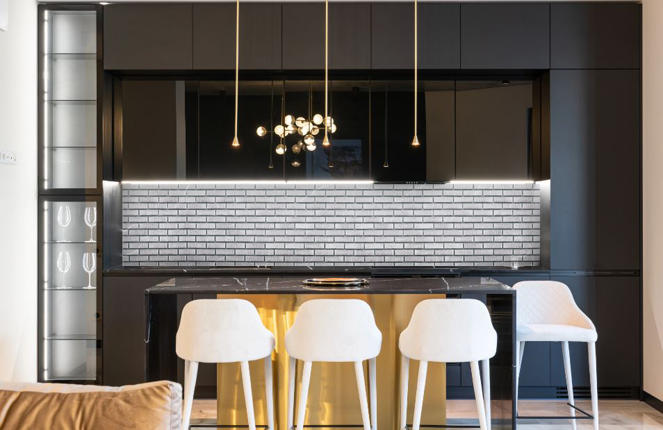Kuchyňský panel ABS plast Grey concrete brick 3000x600mm 1,5mm