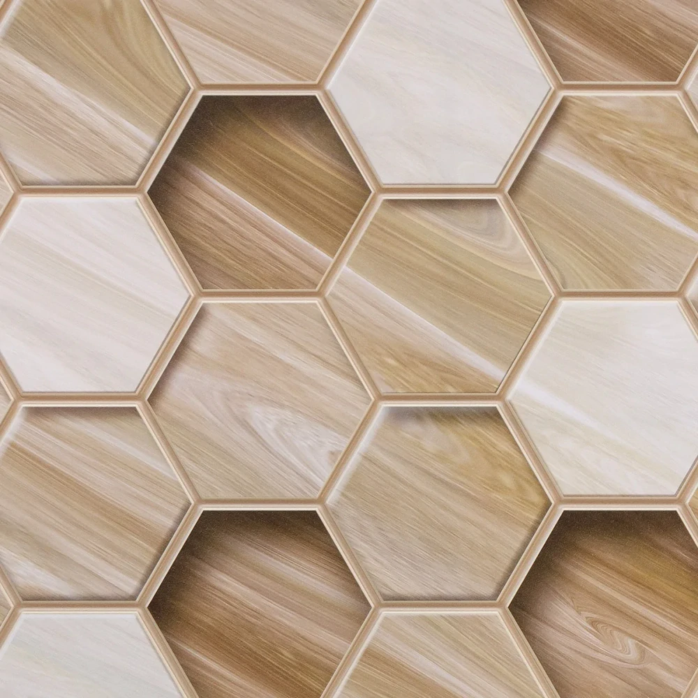 3D obkladový omyvatelný panel PVC Hexagon Dub 976x493mm