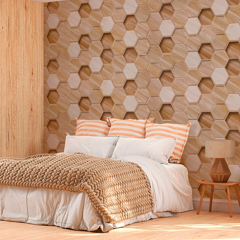 3D obkladový omyvatelný panel PVC Hexagon Dub 976x493mm