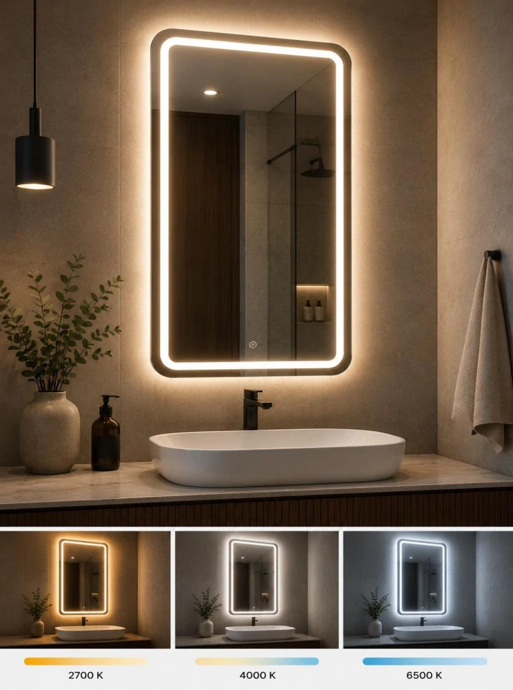 LED koupelnové zrcadlo VISIONAL PANDORA 80 × 60 cm, CCT 2700–6500