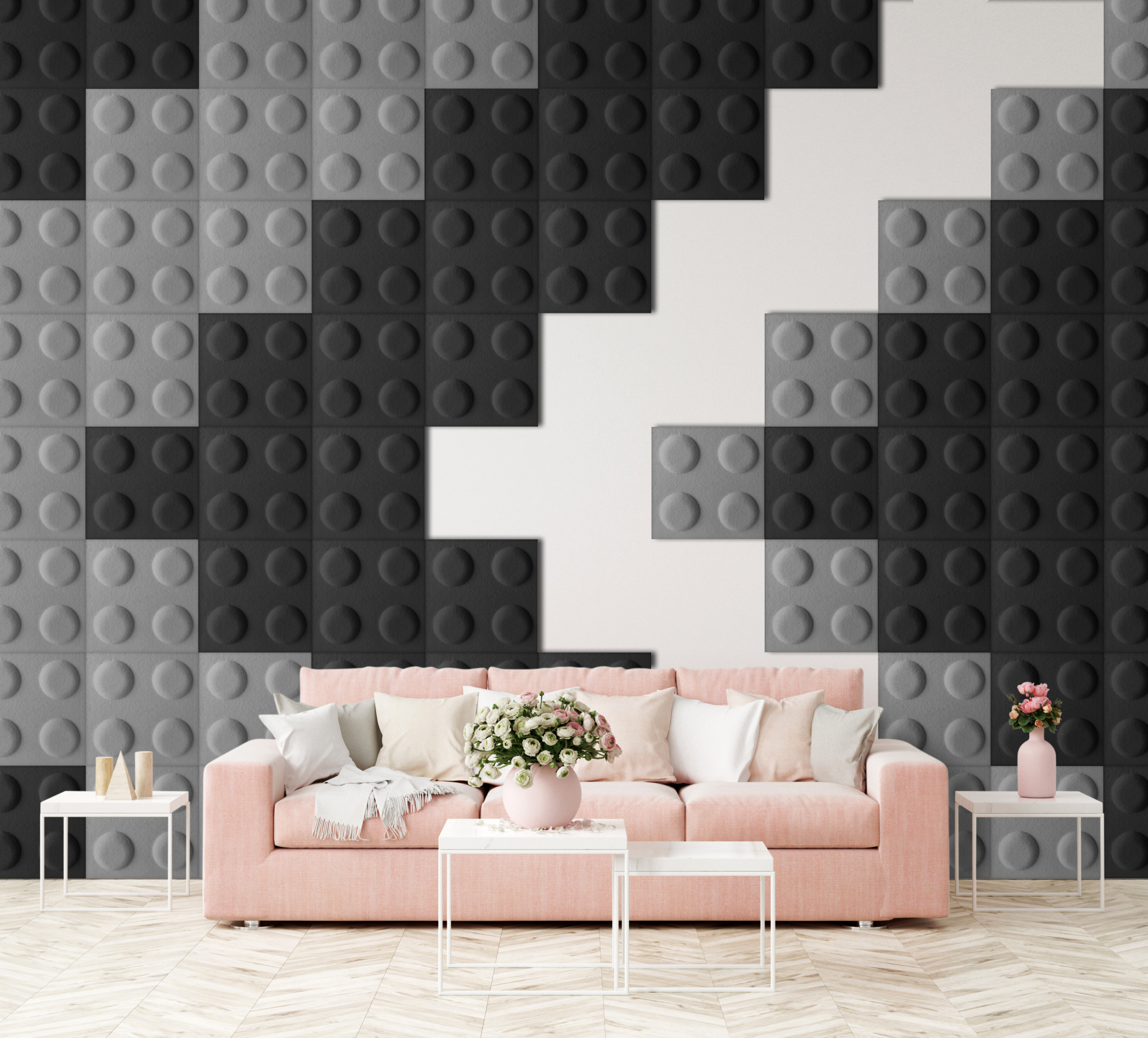 Filcový obklad Stavebnicové kostky červená